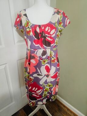 Boden Multicolor Short Cap Sleeve Y2K-ish Floral 100% Cotton Preppy Shift Dress